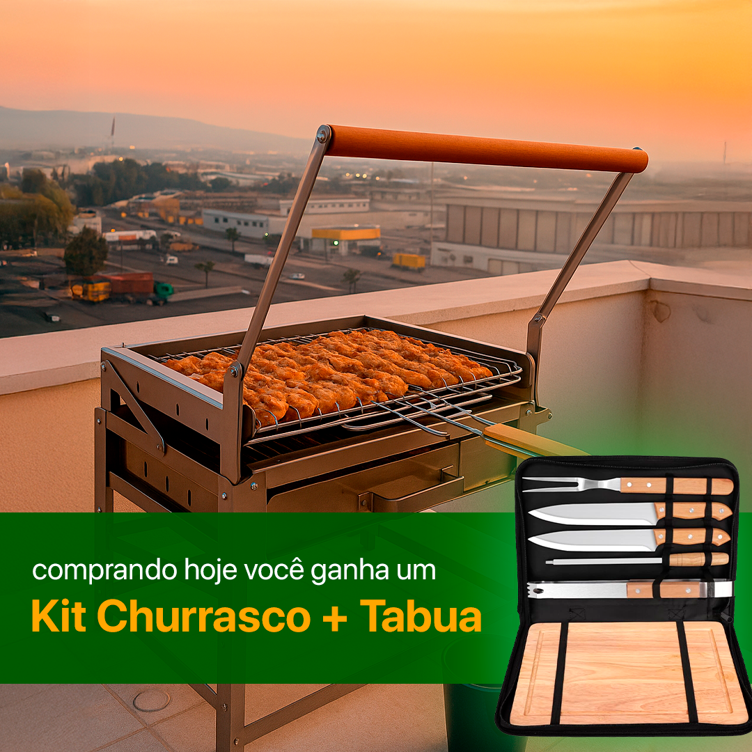 Churrasqueira com Grelha Giratória 360° + Kit Churrasco com Tabua | Queima de Estoque