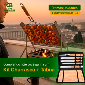 Churrasqueira com Grelha Giratória 360° + Kit Churrasco com Tabua | Queima de Estoque