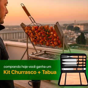 Churrasqueira com Grelha Giratória 360° + Kit Churrasco com Tabua | Queima de Estoque