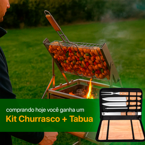 Churrasqueira com Grelha Giratória 360° + Kit Churrasco com Tabua | Queima de Estoque